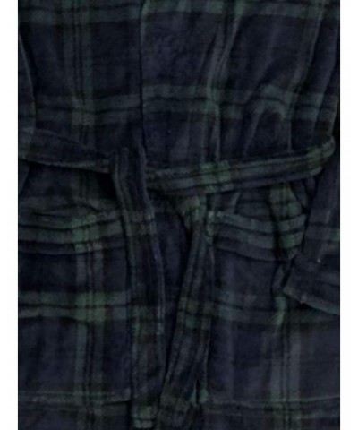 Mens Plush Green & Blue Plaid Fleece Robe House Coat Bathrobe - CY18AO8HALK $76.89 Robes