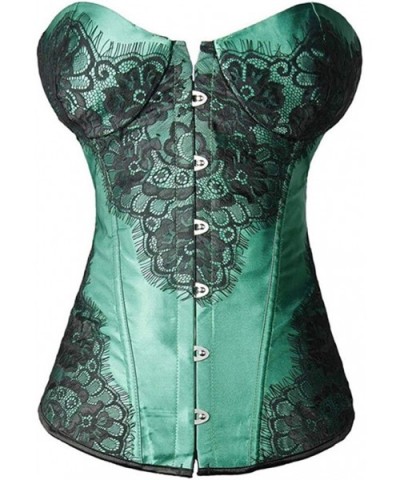 Women Retro Lace up Corset Overbust G-String Top Corset Plastic Boned-C332 - Green - CA192OC3NY7 $51.99 Bustiers & Corsets