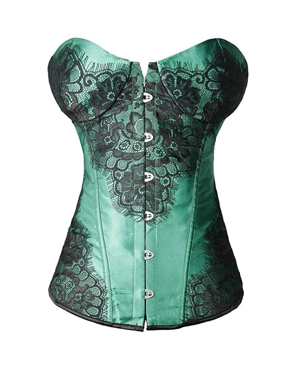 Women Retro Lace up Corset Overbust G-String Top Corset Plastic Boned-C332 - Green - CA192OC3NY7 $51.99 Bustiers & Corsets