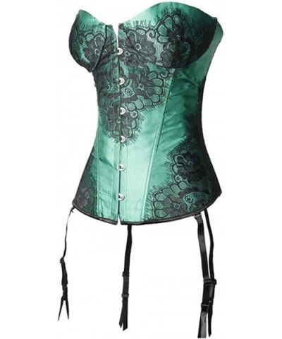 Women Retro Lace up Corset Overbust G-String Top Corset Plastic Boned-C332 - Green - CA192OC3NY7 $51.99 Bustiers & Corsets