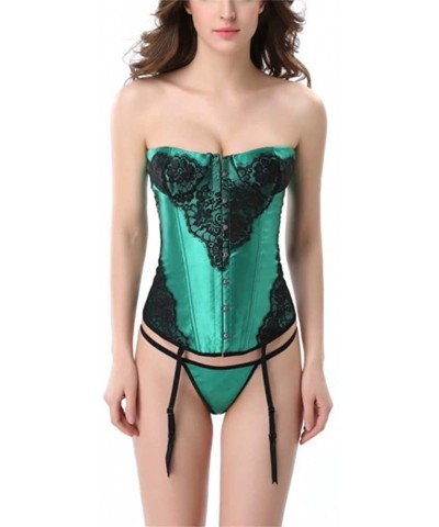 Women Retro Lace up Corset Overbust G-String Top Corset Plastic Boned-C332 - Green - CA192OC3NY7 $51.99 Bustiers & Corsets