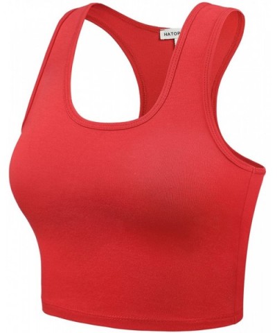 Women's Cotton Racerback Basic Crop Tank Tops - 001-red-2 - C418NGSCHM9 $15.15 Camisoles & Tanks