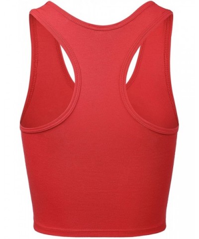 Women's Cotton Racerback Basic Crop Tank Tops - 001-red-2 - C418NGSCHM9 $15.15 Camisoles & Tanks