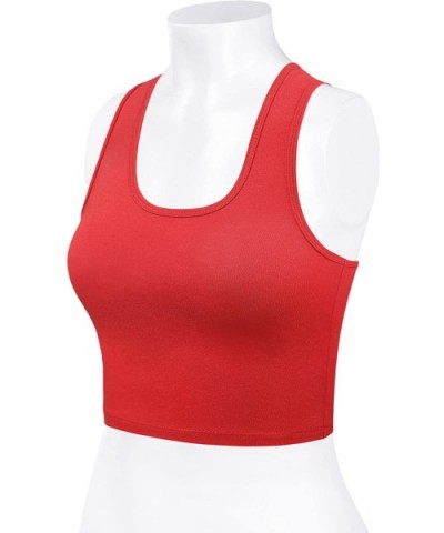 Women's Cotton Racerback Basic Crop Tank Tops - 001-red-2 - C418NGSCHM9 $15.15 Camisoles & Tanks