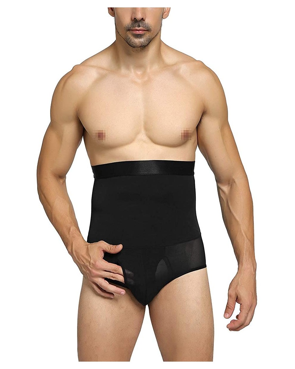 Men's Shapewear High Waist Tummy Leg Control Briefs Anti-Curling Slimming Body Shaper - Black-1-steel-bones - C91920ZK3XW $28...