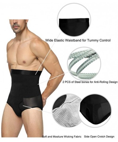 Men's Shapewear High Waist Tummy Leg Control Briefs Anti-Curling Slimming Body Shaper - Black-1-steel-bones - C91920ZK3XW $28...