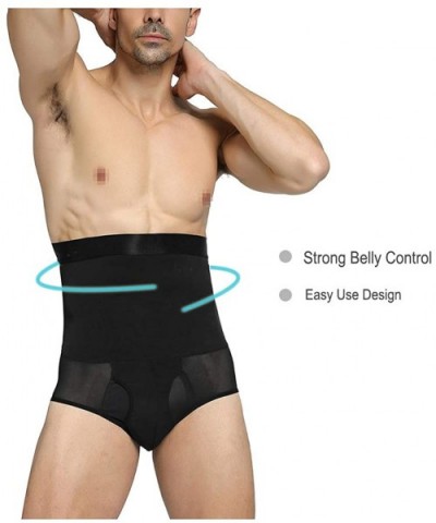 Men's Shapewear High Waist Tummy Leg Control Briefs Anti-Curling Slimming Body Shaper - Black-1-steel-bones - C91920ZK3XW $28...