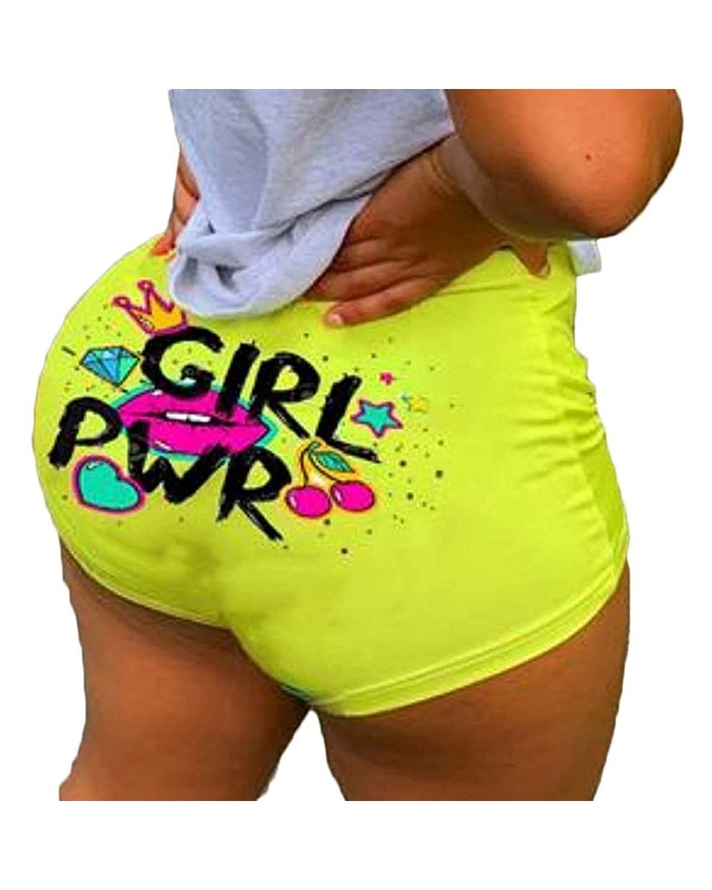 Women Sexy Bodycon Sport Shorts High Waisted Funny Tie Dye Pajama Bottoms Underwear Clubwear Homewear Yellow Pwr - C619DNAH3Q...