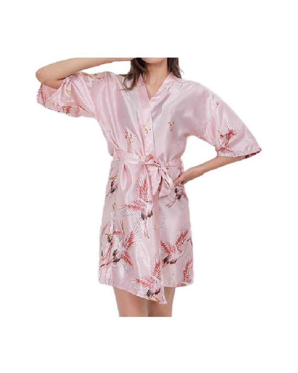 Women Charmeuse Floral Print Pajamas Lounger V-Neck Sleep Robe AS8 XL - As8 - CE19DCW0ZWN $54.23 Robes