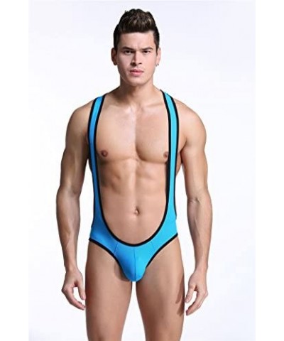 Men's Jockstrap Leotard Underwear Jumpsuits Wrestling Singlet Bodysuit - Blue - CE12N7AG2R1 $21.50 Briefs