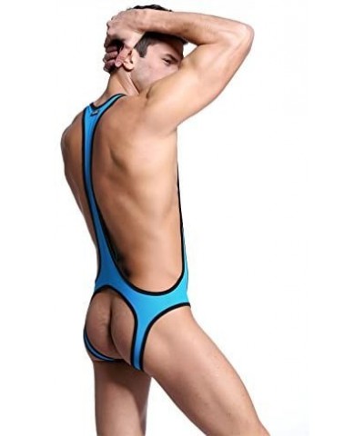 Men's Jockstrap Leotard Underwear Jumpsuits Wrestling Singlet Bodysuit - Blue - CE12N7AG2R1 $21.50 Briefs