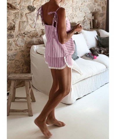 Women's Lace Trim Satin Sleepwear Cami Top and Shorts Pajama Sets - A Pink - CU1972RA5GS $38.59 Sets