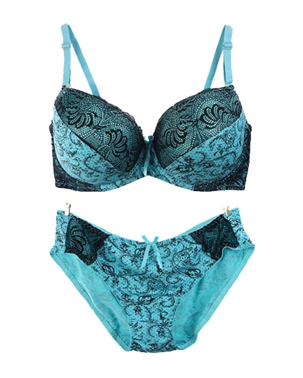 US Ladies Underwear Women's Lace Floral Padded Bra Sets Panties 346840 BCD/DD/E - Blue - C217YCCYN8H $26.29 Bras