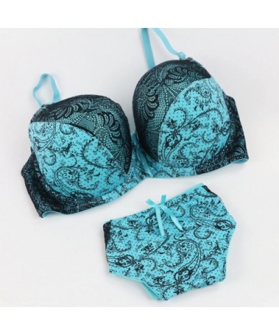 US Ladies Underwear Women's Lace Floral Padded Bra Sets Panties 346840 BCD/DD/E - Blue - C217YCCYN8H $26.29 Bras