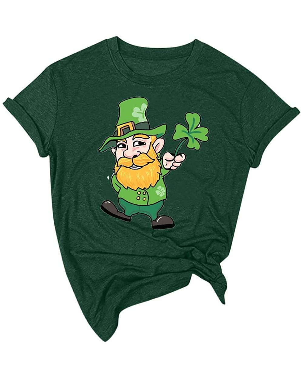 St. Patrick's Day Print Short Sleeve Round Neck Top - K-green - CH1953U24E8 $16.89 Tops