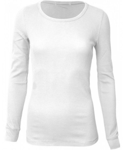 Women's Round Neck Fitted Long Sleeve Cool Sweater Shirt Top - 99_white - CA185H59REN $21.14 Thermal Underwear