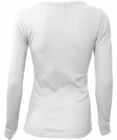 Women's Round Neck Fitted Long Sleeve Cool Sweater Shirt Top - 99_white - CA185H59REN $21.14 Thermal Underwear