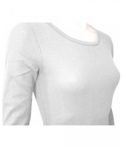 Women's Round Neck Fitted Long Sleeve Cool Sweater Shirt Top - 99_white - CA185H59REN $21.14 Thermal Underwear