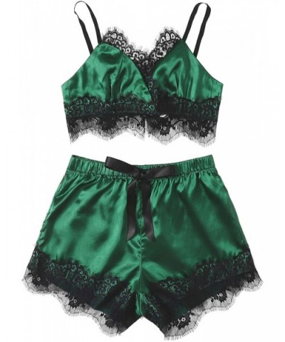 Women's Lace Trim Underwear Lingerie Straps Bralette and Panty Set - Green-1 - CJ18T2MAU0Q $29.27 Sets