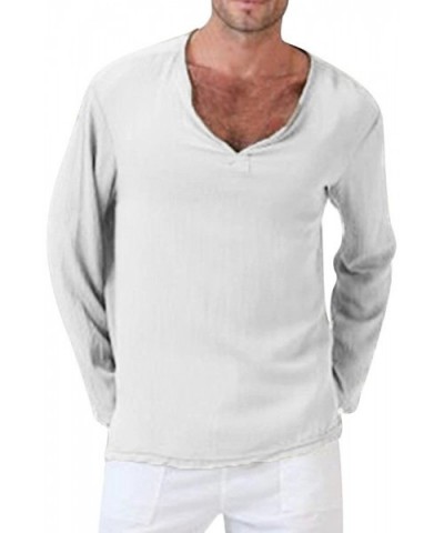 Solid Color Long Sleeves Tops Plus Size Loose Casual V-Neck T-Shirt Blouse Basic Sweatshirt Shirt Blouse for Man - White - CR...