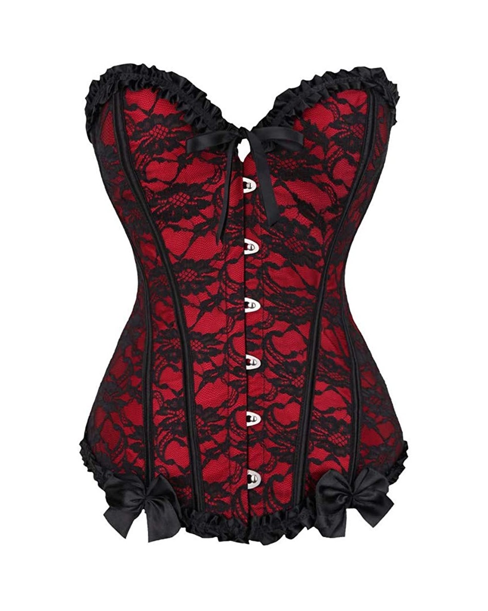 Women's Bustier Emboridery Lace Up Boned Underbust Waist Training Shapewear Hourglass Cincher Corset Top with G-String - Red ...