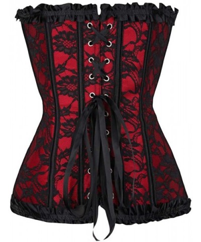 Women's Bustier Emboridery Lace Up Boned Underbust Waist Training Shapewear Hourglass Cincher Corset Top with G-String - Red ...