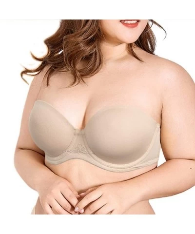 Women's Strapless Plus Size Bra Underwire Convertible Full Coverage Bras with Clear Straps - Beige - CM18MH5M73H $32.23 Bras