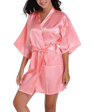 Women's Pure Color Short Satin Kimono Robe Bathrobe Sleepwear Loungwear for Bridesmaid and Bride Wedding Party Gift - Waterme...