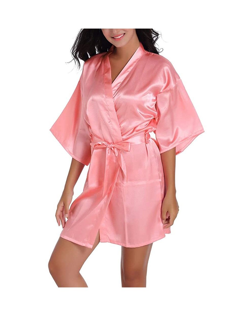 Women's Pure Color Short Satin Kimono Robe Bathrobe Sleepwear Loungwear for Bridesmaid and Bride Wedding Party Gift - Waterme...