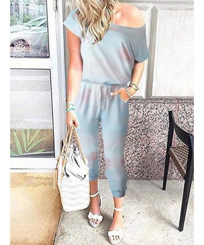 Women's Loose Solid Off Shoulder Elastic Waist Stretchy Long Romper Jumpsuit with Pockets - 03blue Pink - CH190OHKIET $46.05 ...