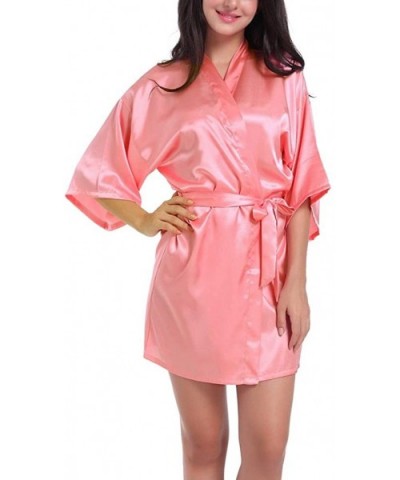 Women's Pure Color Short Satin Kimono Robe Bathrobe Sleepwear Loungwear for Bridesmaid and Bride Wedding Party Gift - Waterme...