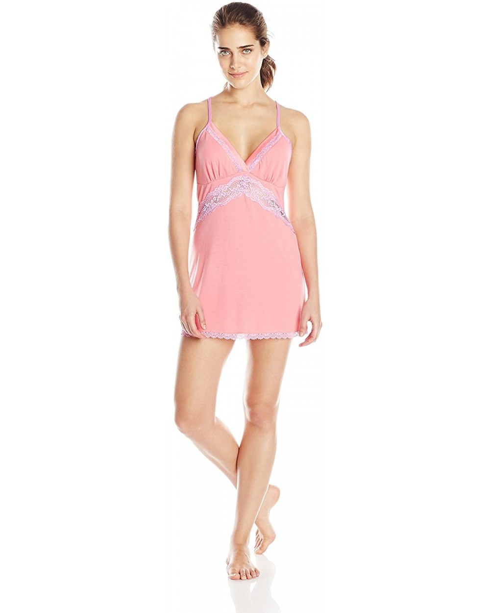 Women's Bliss Chemise - Coral Pink - C411T7TNWPH $40.43 Baby Dolls & Chemises