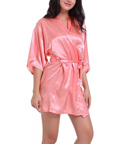 Women's Pure Color Short Satin Kimono Robe Bathrobe Sleepwear Loungwear for Bridesmaid and Bride Wedding Party Gift - Waterme...