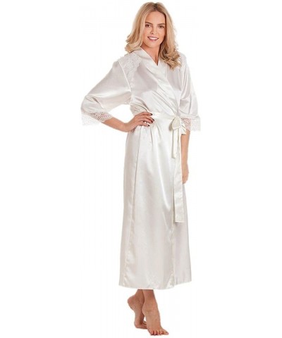 Ladies Satin Robe wrap Dressing Gown Kimono Housecoat Cover up Plus Size - Ivory - CS18GETX93G $39.00 Robes