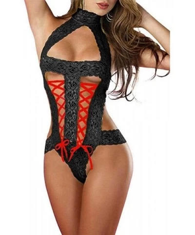 Lingerie Sexy Lace Bandage Halter Temptation Underwear Bodysuit Babydoll - Black - CY18OA7TSS7 $12.98 Baby Dolls & Chemises