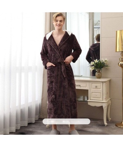 Couple's Flannel Bathrobe Luxurious Soft Plush Elegant Robes Long Front Hooded Full Length Housecoat Sleepwear - Coffee-men -...