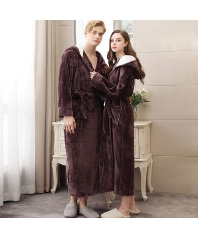 Couple's Flannel Bathrobe Luxurious Soft Plush Elegant Robes Long Front Hooded Full Length Housecoat Sleepwear - Coffee-men -...