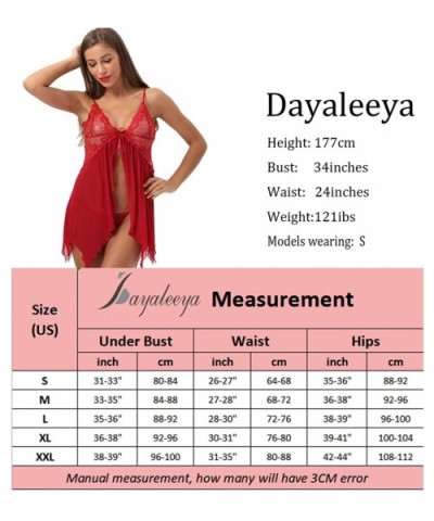 Women's Lace Babydoll V Neck Chemise Front Closure Lingerie Sheer Sleepwear - Black - CK18U9ENCE2 $21.44 Baby Dolls & Chemises