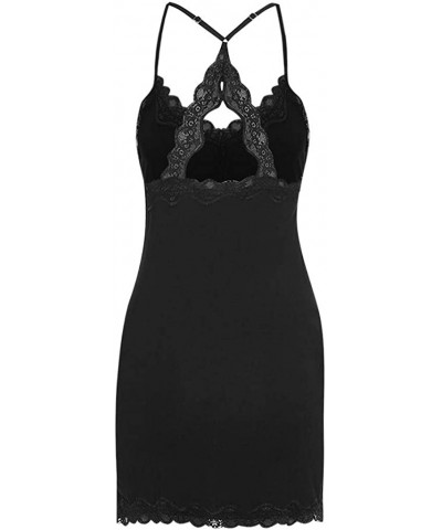 Women Sex Lingerie- Lingerie Nightgown Lace Sexy Chemise Nightgown Babydoll Soft Sleepwear - Black - CB196IY4DYO $12.99 Therm...