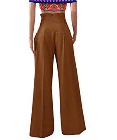 Women Paper Bag Waist Pants Fashion High Waist Solid Color Bandage Trouser Casual Pants with Pockets - Coffee - CD194N6AAOO $...