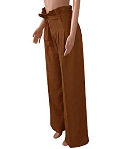 Women Paper Bag Waist Pants Fashion High Waist Solid Color Bandage Trouser Casual Pants with Pockets - Coffee - CD194N6AAOO $...