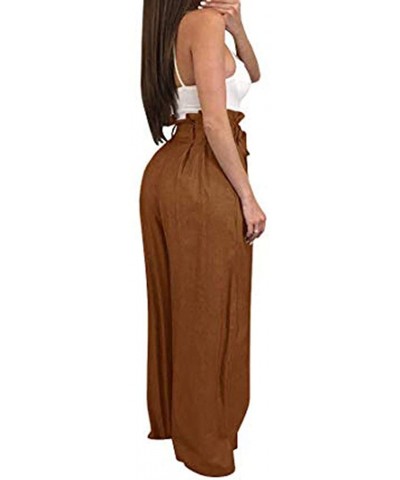 Women Paper Bag Waist Pants Fashion High Waist Solid Color Bandage Trouser Casual Pants with Pockets - Coffee - CD194N6AAOO $...