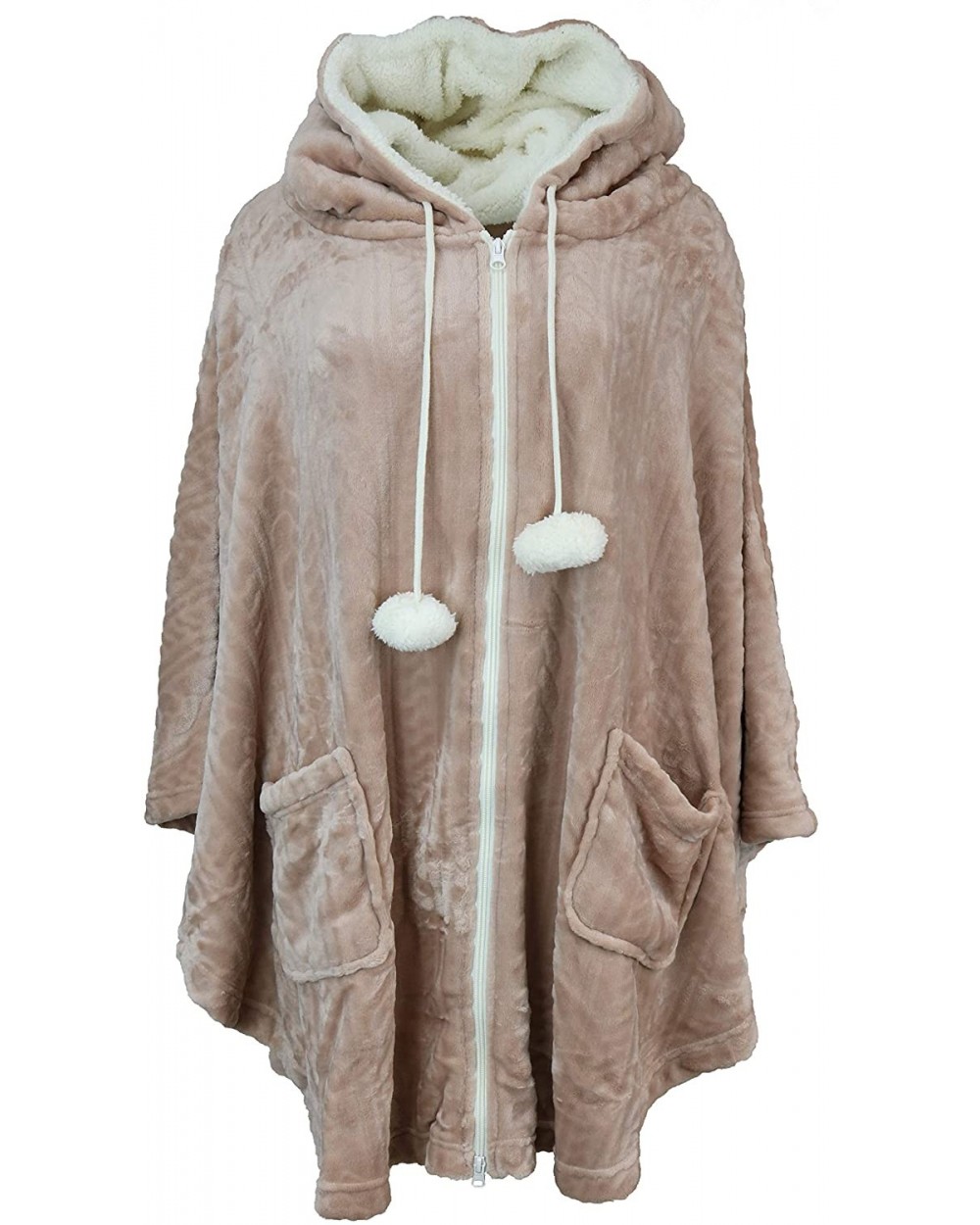 Women's Plus Size Snuggle Chenille Poncho Zip Front- Pockets - Dusty Rose - CK18ZAOUS4X $64.70 Robes