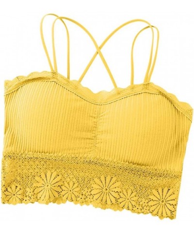 Women Sexy Bra Solid Vest Lace Camisole Breathable Push Up Top Underwear - Yellow - CX194UT5QWH $13.41 Robes