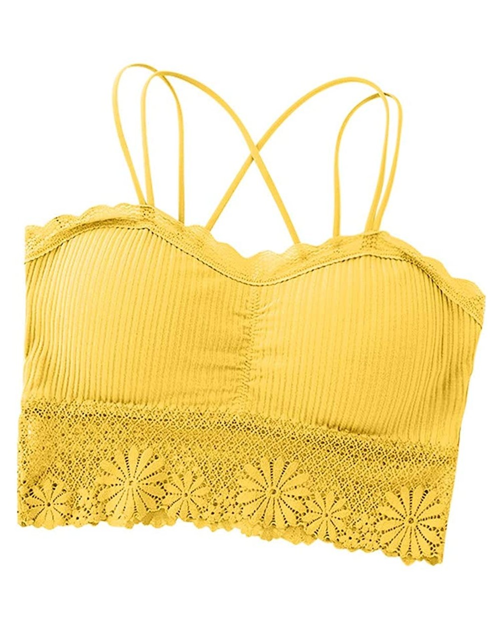 Women Sexy Bra Solid Vest Lace Camisole Breathable Push Up Top Underwear - Yellow - CX194UT5QWH $13.41 Robes