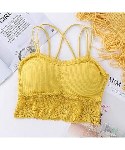 Women Sexy Bra Solid Vest Lace Camisole Breathable Push Up Top Underwear - Yellow - CX194UT5QWH $13.41 Robes