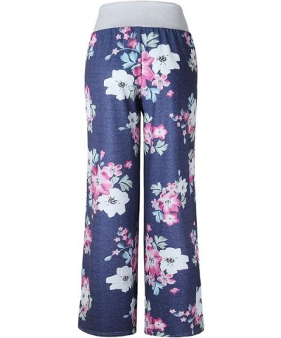 Women's Casual Pajama Pants Floral Print Drawstring Wide Leg Palazzo Lounge Pants - Blue4 - C818HICETM4 $23.34 Bottoms