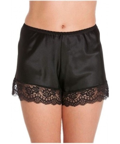 Ladies Satin French Knickers Lace Retro Plus Sizes - Black - CG18GKY4IKI $17.62 Panties
