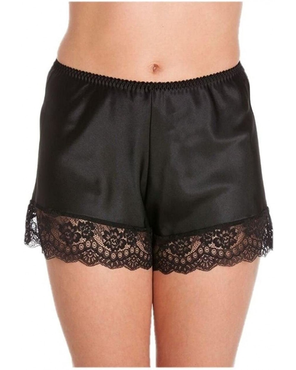 Ladies Satin French Knickers Lace Retro Plus Sizes - Black - CG18GKY4IKI $17.62 Panties