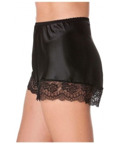 Ladies Satin French Knickers Lace Retro Plus Sizes - Black - CG18GKY4IKI $17.62 Panties